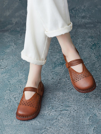 Summer Leather Cutout Flat Shoes Ui1016