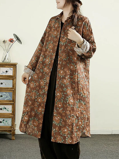 Autumn Flower Button-up Thin Cotton Coat Ak1014