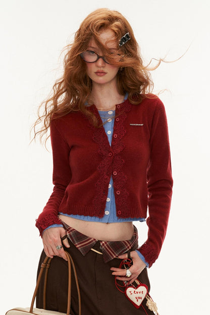 Lace Trim Cardigan Set-up