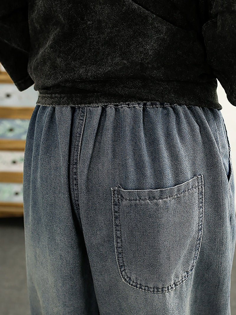 Summer Patch Spliced Denim Harem Pants Hh040