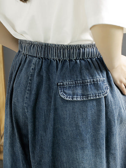 Summer Artsy Flower Embroidery Wide-leg Denim Pants Co1043
