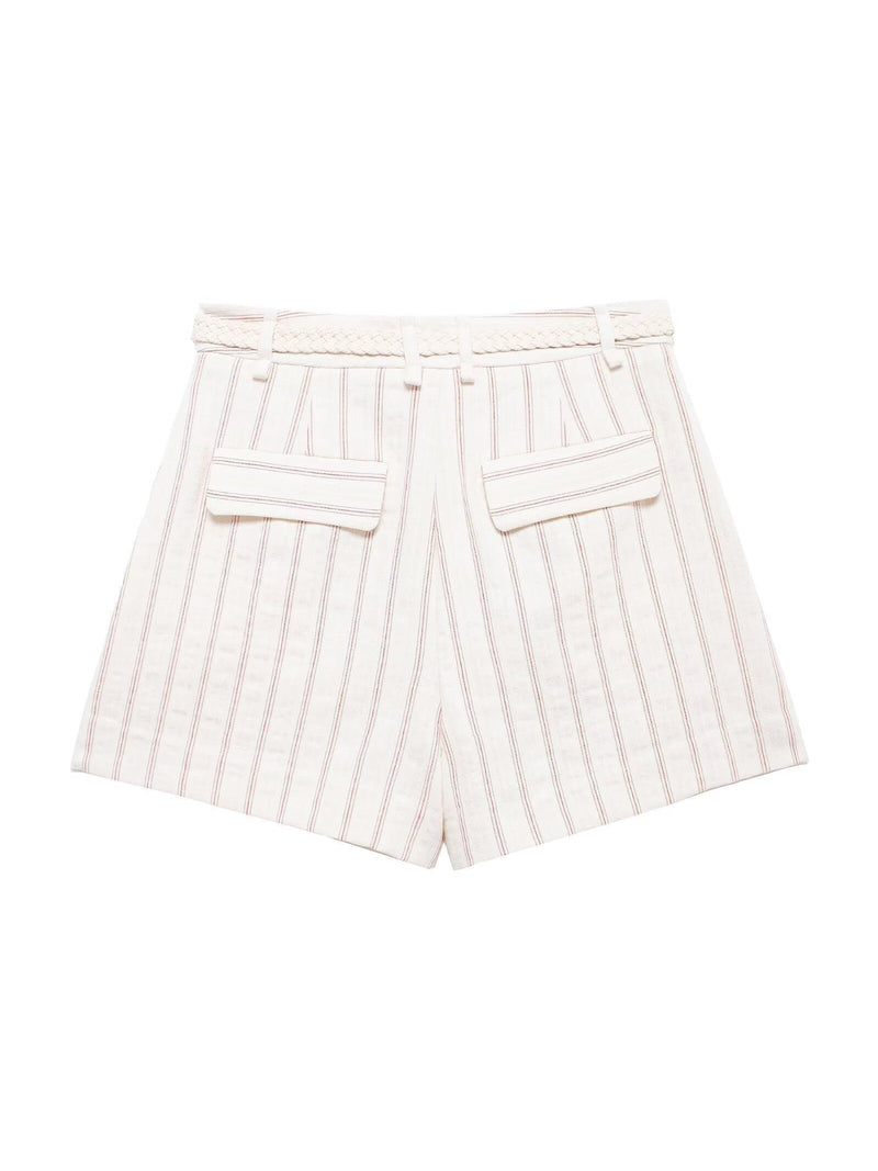 Striped Vest Waist Coat & Shorts With Belt Coord Set