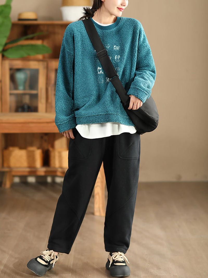 Autumn Cotton Fleece-lined Harem Pants Wg014