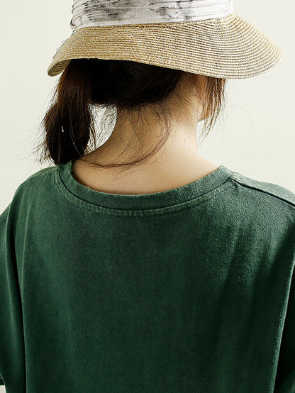 Autumn Flower O-neck Cotton Blouse At1002