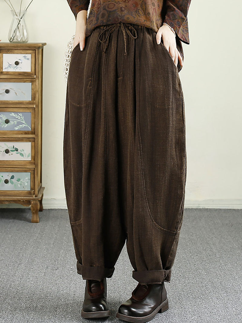 Autumn Pocket Linen Harem Pants Av1031