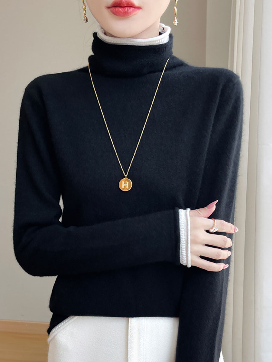 Autumn Turtleneck Colorblock Wool Sweater Ba1010