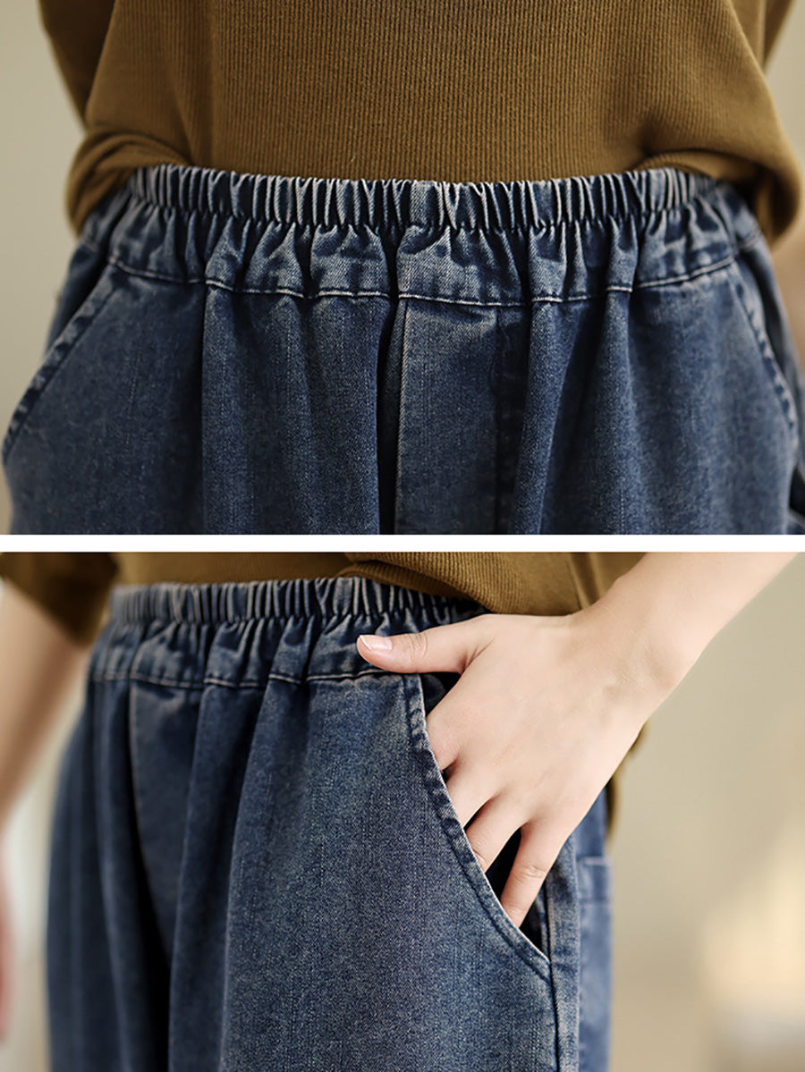 Autumn Artsy Butterfly Embroidery Denim Harem Pants Ai1078