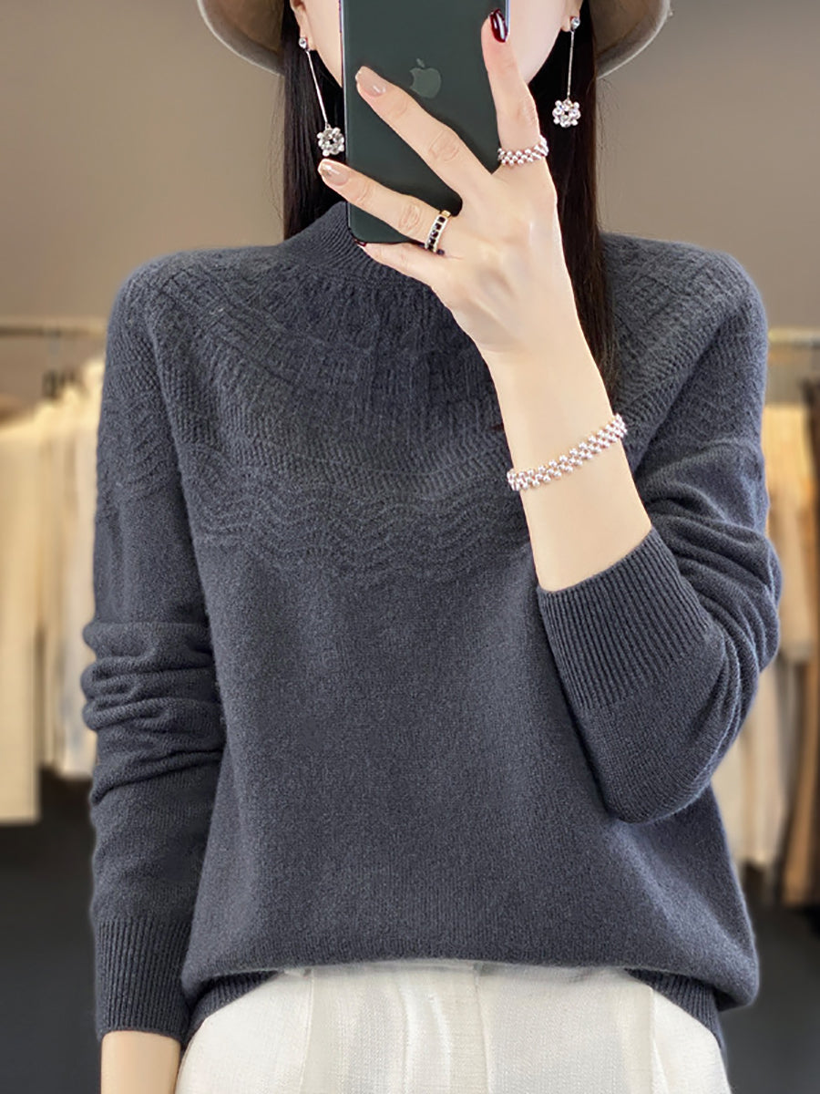 Autumn Cable Knit 100%wool Half Turtleneck Sweater Qn031