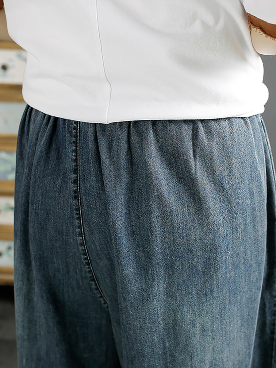 Summer Embroidery Wide-leg Denim Pants Co1050