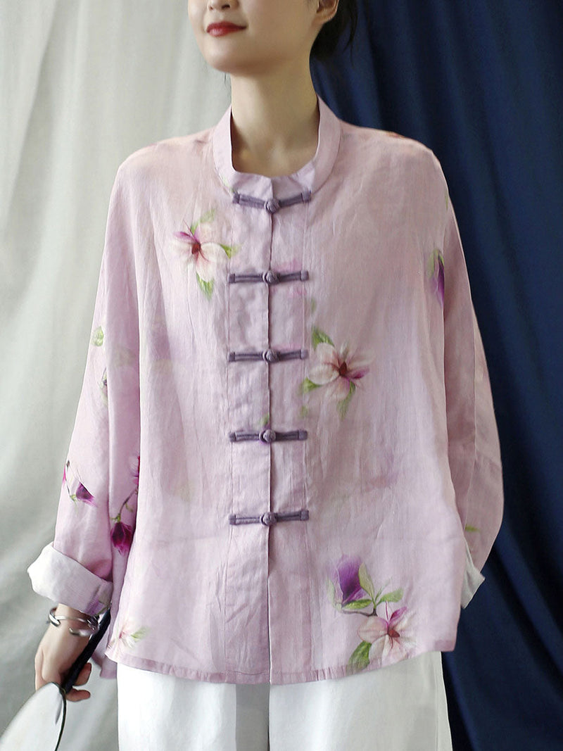 Flower Pink Spring Ramie Shirt Coat Pp1051