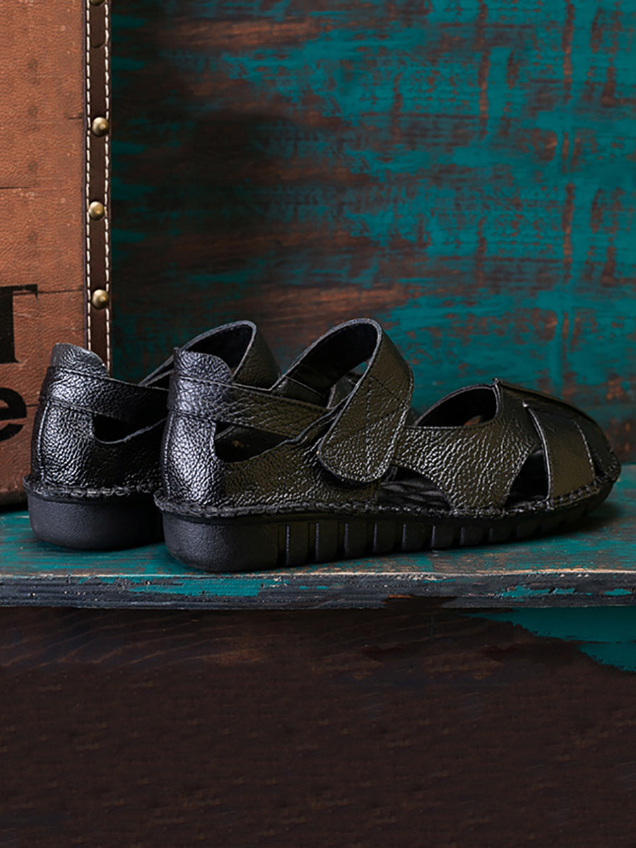 Summer Soft Leather Spliced Flat Sandals Cv1011