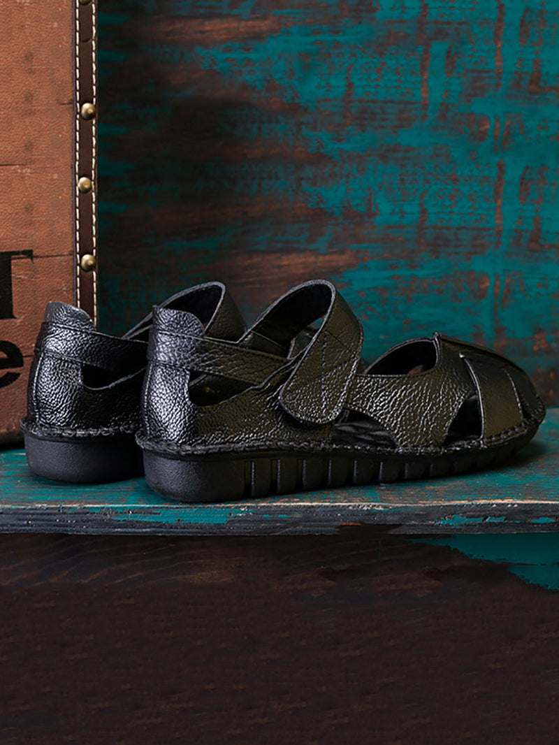 Summer Soft Leather Spliced Flat Sandals Cv1011