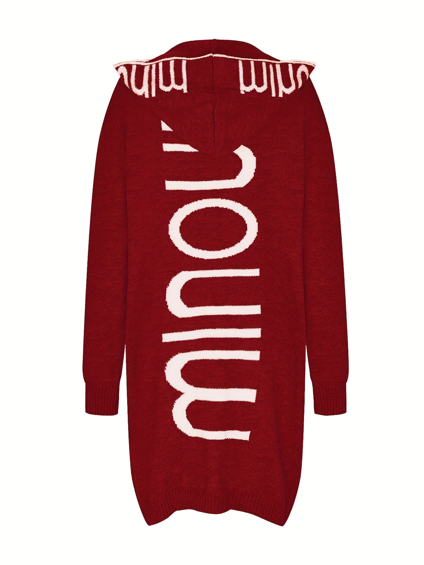 Letter Print Waterfall Collar Knit Cardigan Et8214