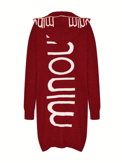 Letter Print Waterfall Collar Knit Cardigan Et8214
