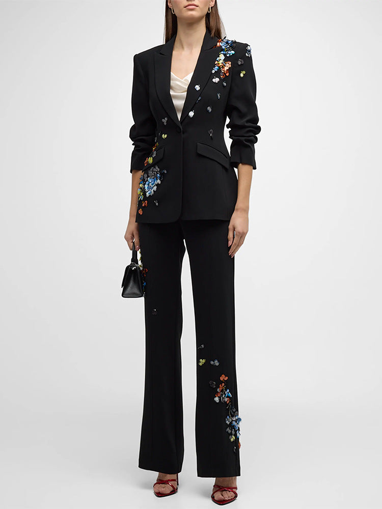Star Color Sequ One Button Work Pant Suit Two Pieces Set