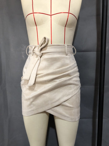 Leather Lace-up Hip Irregular Asymmetric Skirt