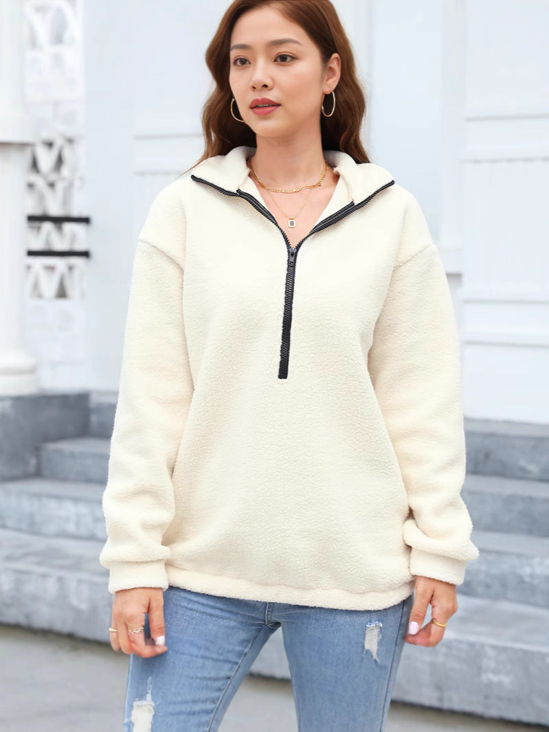 Plush Top Half Zipper Pullover Long Sleeve Sweatshirt Sweatshirt
