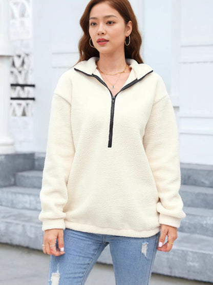 Plush Top Half Zipper Pullover Long Sleeve Sweatshirt Sweatshirt
