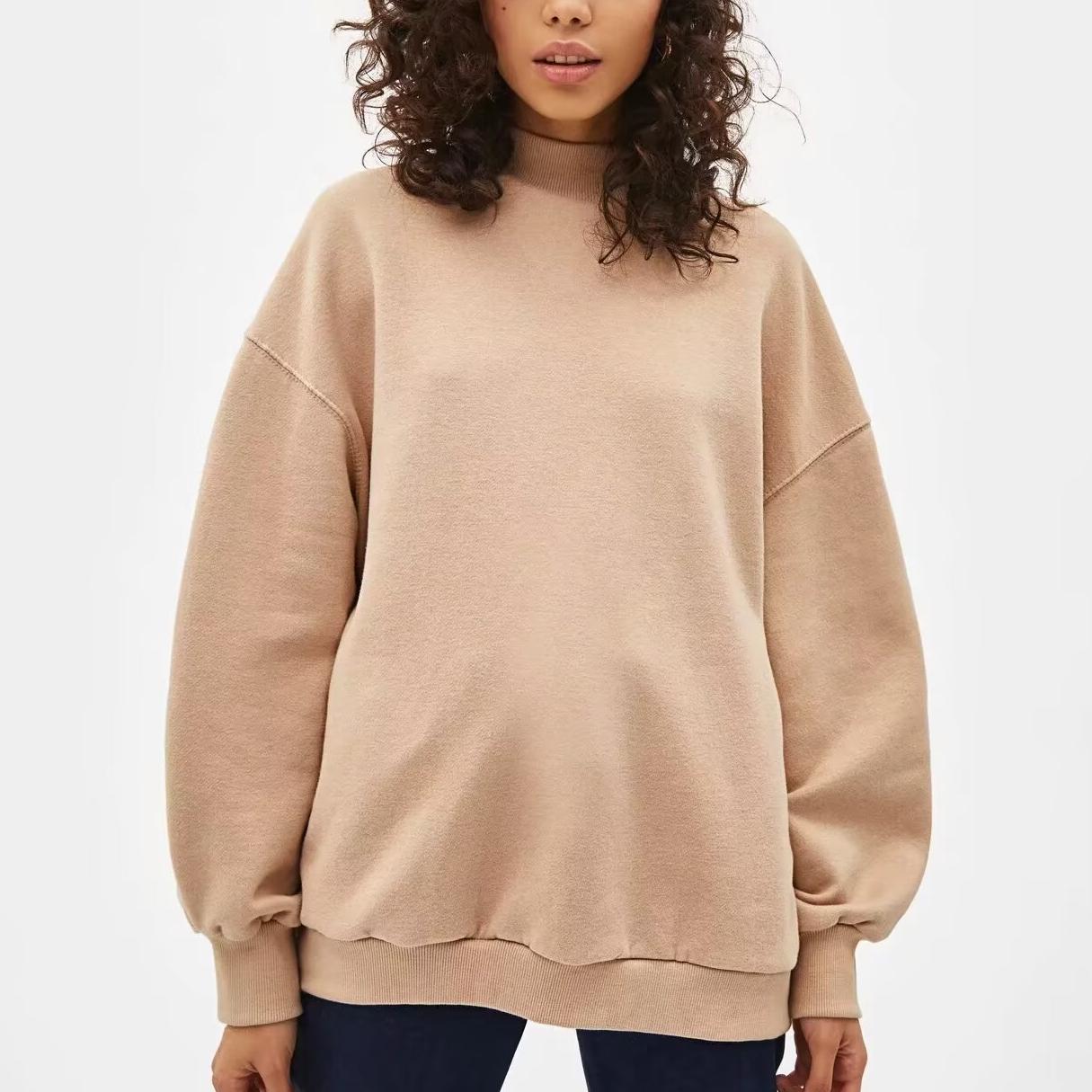 Autumn Winter Simple Loose Half Turtleneck Fleece Lined Color Sweatshirt Sweatshirt
