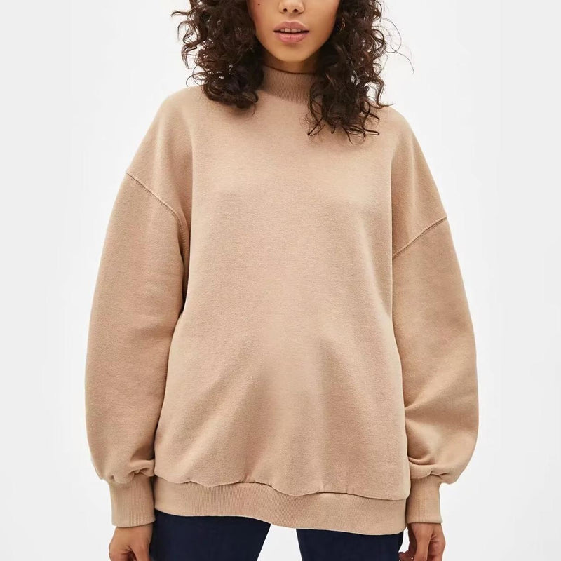 Autumn Winter Simple Loose Half Turtleneck Fleece Lined Color Sweatshirt Sweatshirt