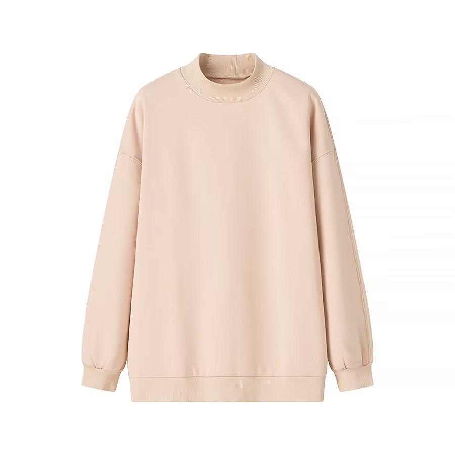 Autumn Winter Simple Loose Half Turtleneck Fleece Lined Color Sweatshirt Sweatshirt