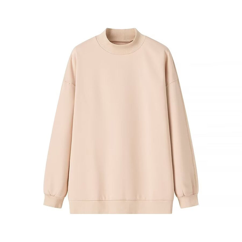 Autumn Winter Simple Loose Half Turtleneck Fleece Lined Color Sweatshirt Sweatshirt