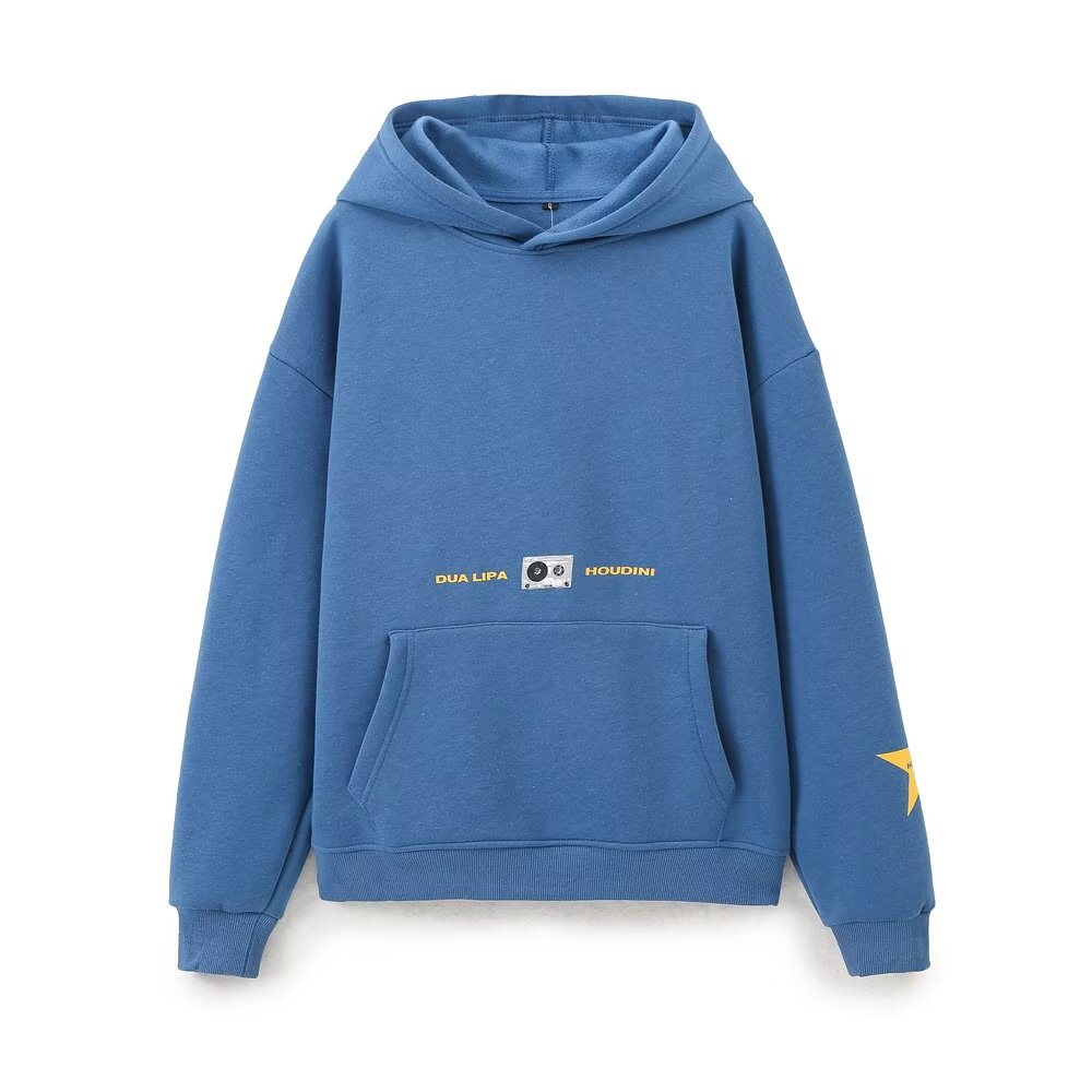 French Loose Idle Sense Letter Graphic Printed Hooded Long Sleeve Sweatshirt