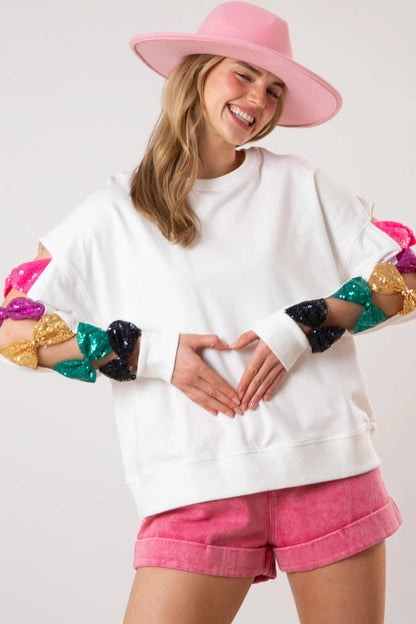 Summer Bow All Match Sequ Top Long Sleeve Sweatshirt for
