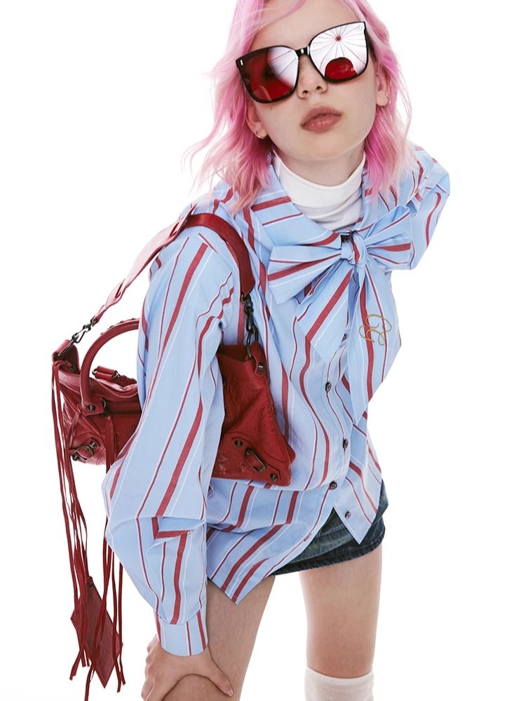 Striped Bow-tie Blouse Shirt