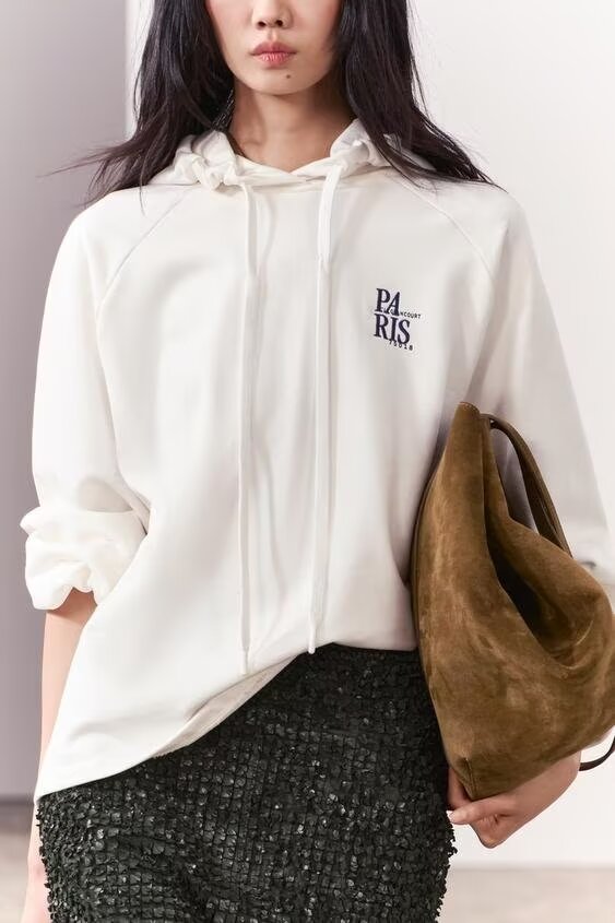 Clothing Spring Office All Matching Letter Graphic Embroidered Decorative Hooded Sweatshirt