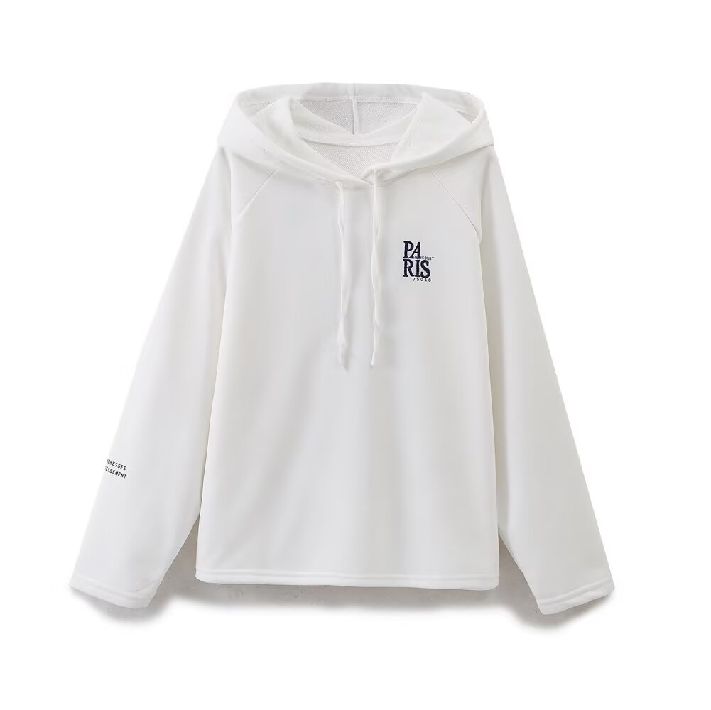 Clothing Spring Office All Matching Letter Graphic Embroidered Decorative Hooded Sweatshirt