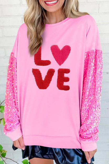 Clothing Valentine Day Sequined Sleeves All Match Top Sweet Long Sleeve Sweatshirt for