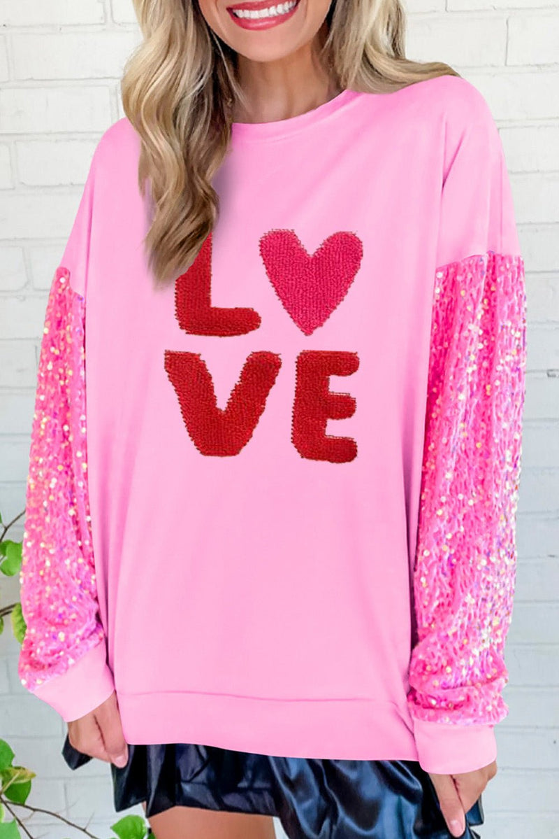 Clothing Valentine Day Sequined Sleeves All Match Top Sweet Long Sleeve Sweatshirt for