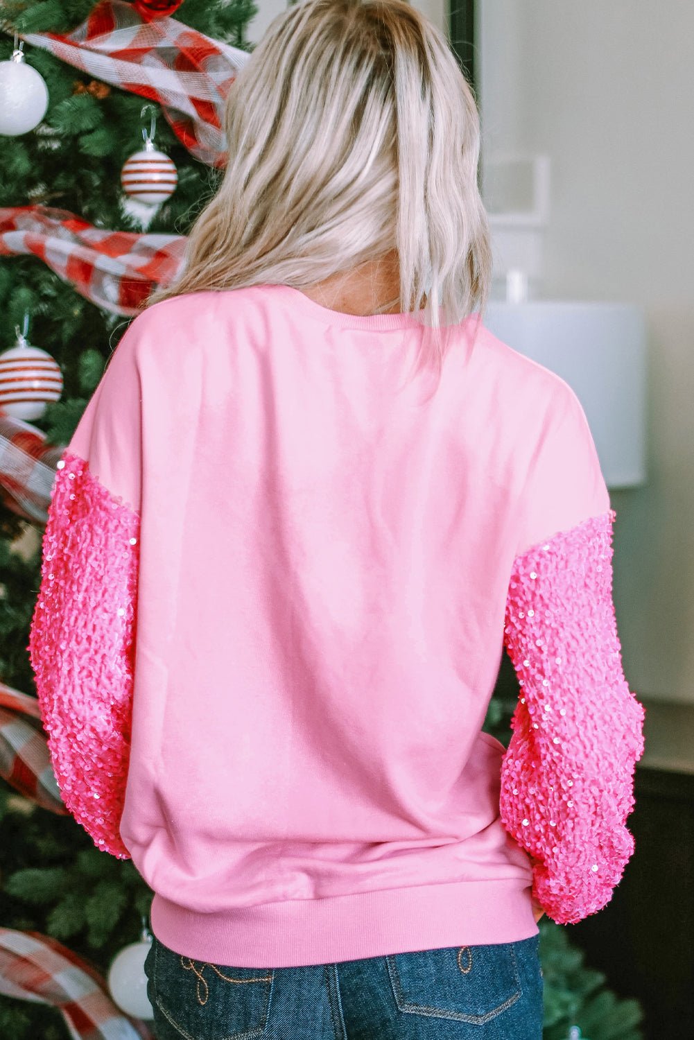 Clothing Valentine Day Sequined Sleeves All Match Top Sweet Long Sleeve Sweatshirt for