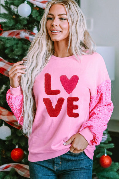 Clothing Valentine Day Sequined Sleeves All Match Top Sweet Long Sleeve Sweatshirt for