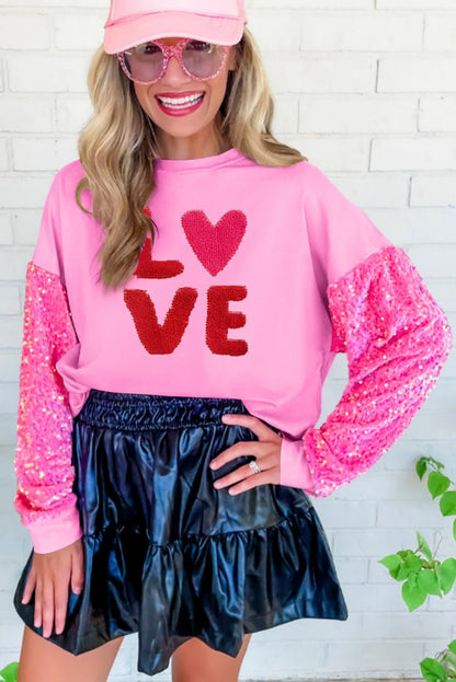Clothing Valentine Day Sequined Sleeves All Match Top Sweet Long Sleeve Sweatshirt for