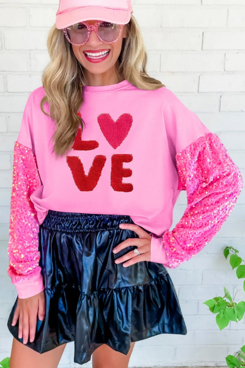 Clothing Valentine Day Sequined Sleeves All Match Top Sweet Long Sleeve Sweatshirt for