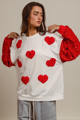 Clothing Valentine Day Sequined Sleeves All Match Top Sweet Long Sleeve Sweatshirt for