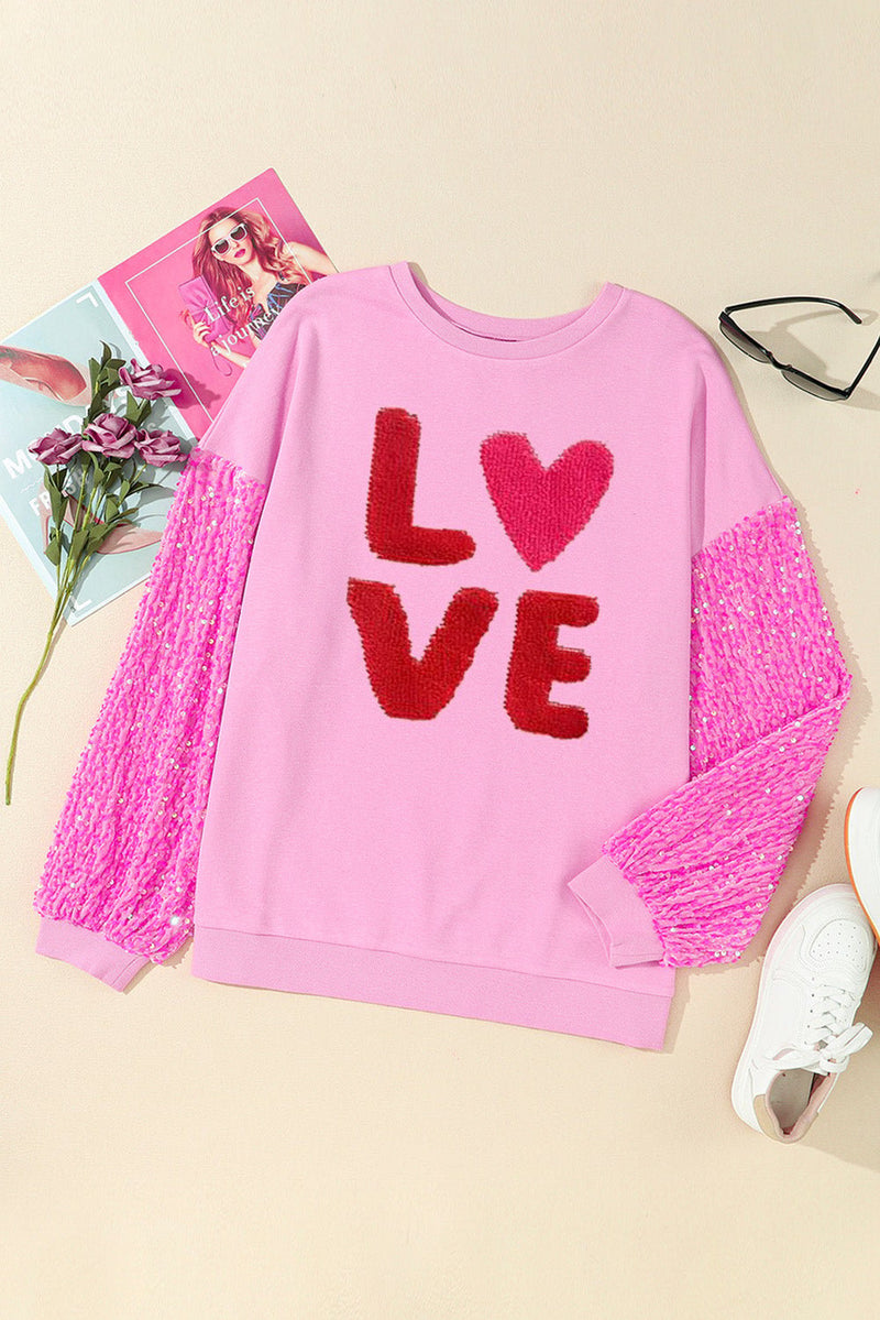 Clothing Valentine Day Sequined Sleeves All Match Top Sweet Long Sleeve Sweatshirt for