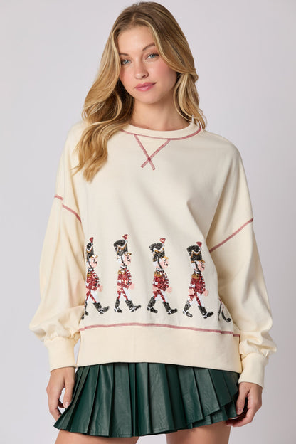 Clothing Christmas Soldier Sequined Sweatshirt Long Sleeve Pullover
