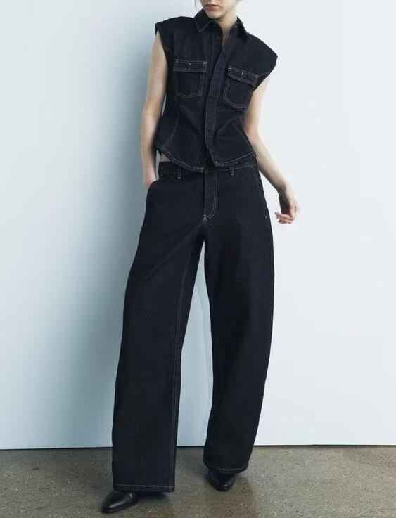 Winter Sleeveless Denim Vest Mid Rise Pants Sets
