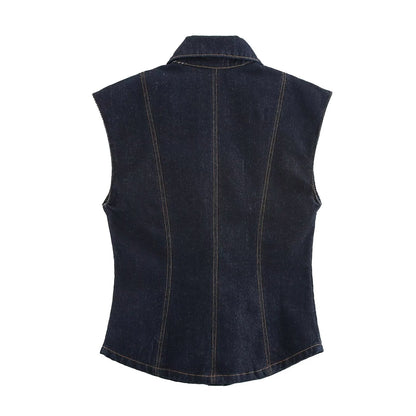 Winter Sleeveless Denim Vest Mid Rise Pants Sets