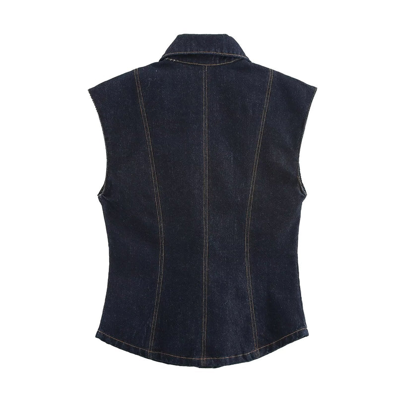 Winter Sleeveless Denim Vest Mid Rise Pants Sets
