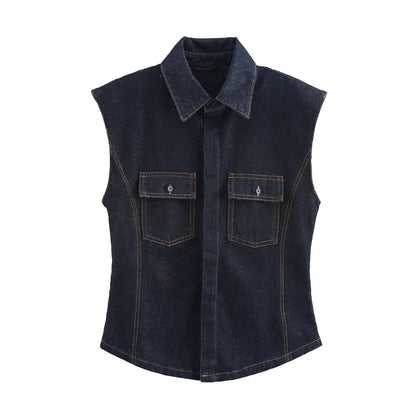 Winter Sleeveless Denim Vest Mid Rise Pants Sets