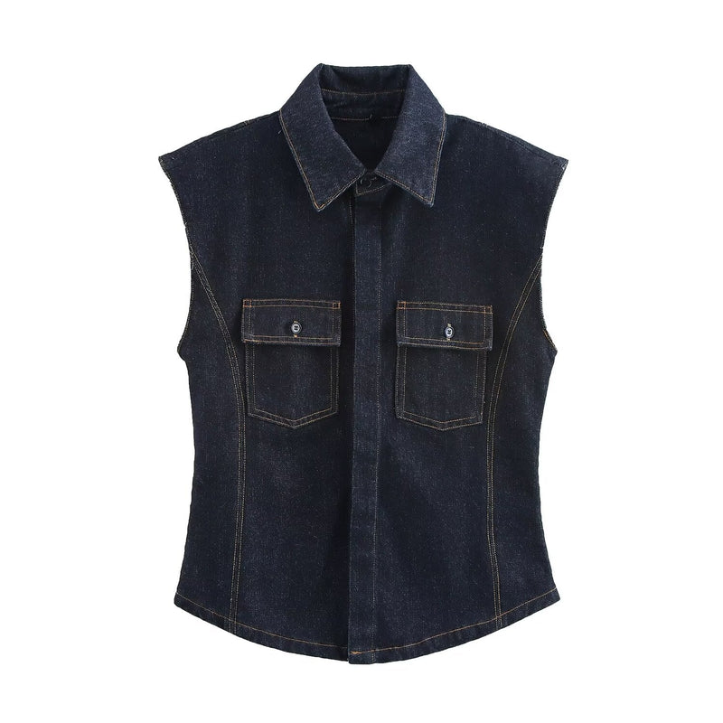 Winter Sleeveless Denim Vest Mid Rise Pants Sets