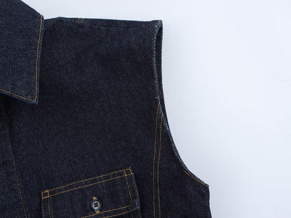 Winter Sleeveless Denim Vest Mid Rise Pants Sets