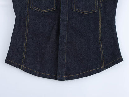 Winter Sleeveless Denim Vest Mid Rise Pants Sets