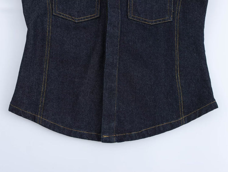 Winter Sleeveless Denim Vest Mid Rise Pants Sets
