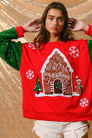 Clothing Sweet Sequ Sleeve Top Christmas Long Sleeved Sweatshirt