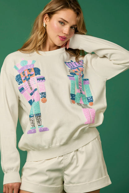 Autumn Winter Clothing Christmas Soldier Sequined Sweatshirt Top